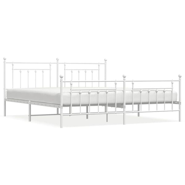 vidaXL Metal Bed Frame without Mattress with Footboard White 193x203cm