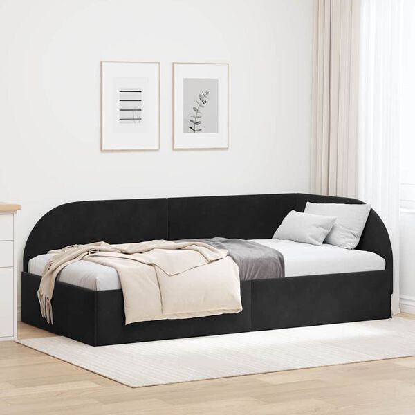 vidaXL Corner Bed Frame with Headboard Black 100 cm x 200 cm Velvet
