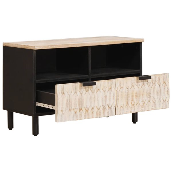 vidaXL TV Cabinet White Wash Finish 70 x 33.5 x 46 cm Solid Mango Wood