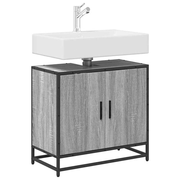 vidaXL Bathroom Sink Cabinet Grey Sonoma 65x33x60 cm Engineered Wood