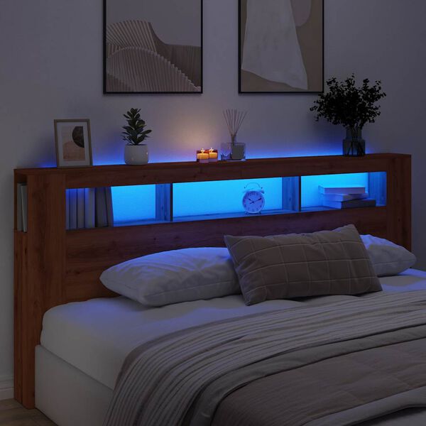 vidaXL LED Headboard Artisan Oak 220x18.5x103.5 cm Engineered Wood