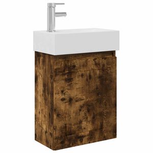 vidaXL Bathroom Vanity Unit with Tap Smoked Oak 45.5 x 25.5 x 84 cm
