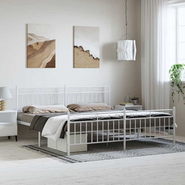 vidaXL Metal Bed Frame without Mattress with Footboard White 193x203cm