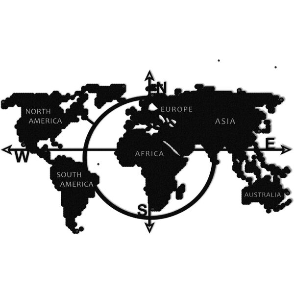 Homemania Wall Decoration World Map 100x56 cm Metal Black