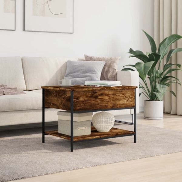 vidaXL Coffee Table Smoked Oak 70x50x50 cm Engineered Wood and Metal