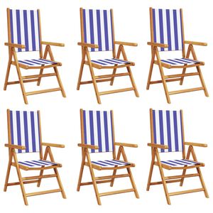 vidaXL Reclining Garden Chairs 6 pcs Blue and White Fabric and Solid Wood
