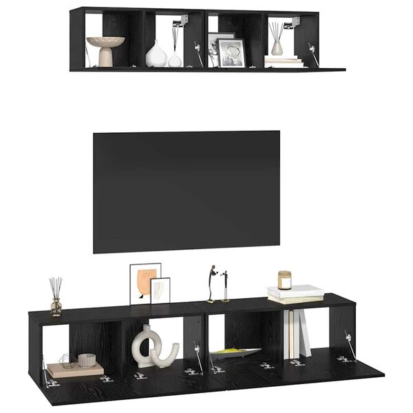 vidaXL TV Cabinet Set Wall-mounted 4 pcs Black Oak Engineered Wood