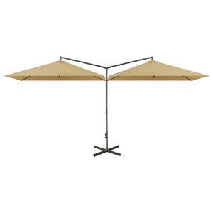 vidaXL Double Garden Parasol with Steel Pole Taupe 600x300 cm