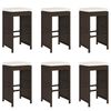 vidaXL Garden Bar Stools with Cushions 6 pcs Brown Poly Rattan