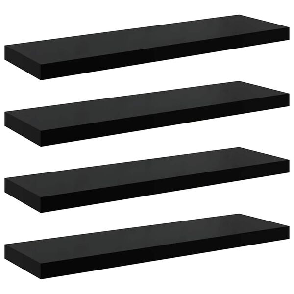 vidaXL Floating Wall Shelves 4 pcs High Gloss Black 90x23.5x3.8 cm MDF