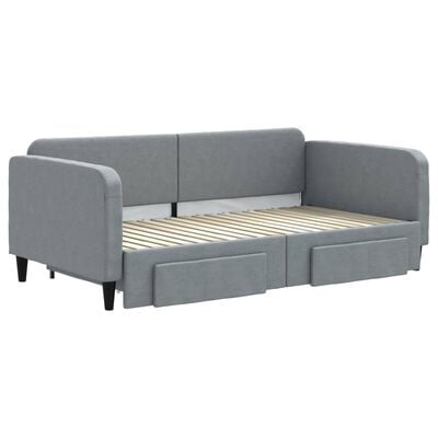 vidaXL Daybed with Trundle and Drawers Light Grey 90x190 cm Fabric