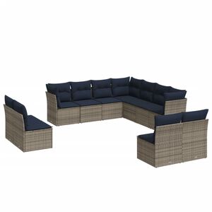 vidaXL 11 Piece Garden Sofa Set with Cushions Grey Poly Rattan