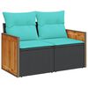 vidaXL Garden Sofa with Cushions 2-Seater Black Poly Rattan