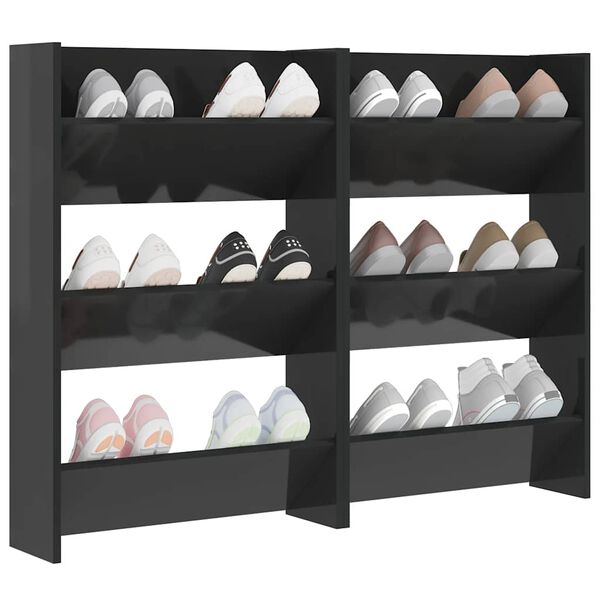 vidaXL Wall Shoe Cabinets 2 pcs High Gloss Black 60x18x90cm Engineered Wood