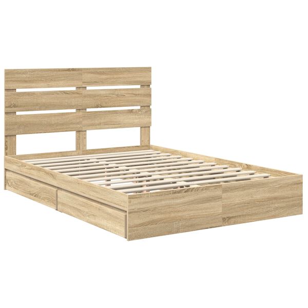vidaXL Storage Bed with Drawer Sonoma Oak 140 x 190 cm Engineered Wood