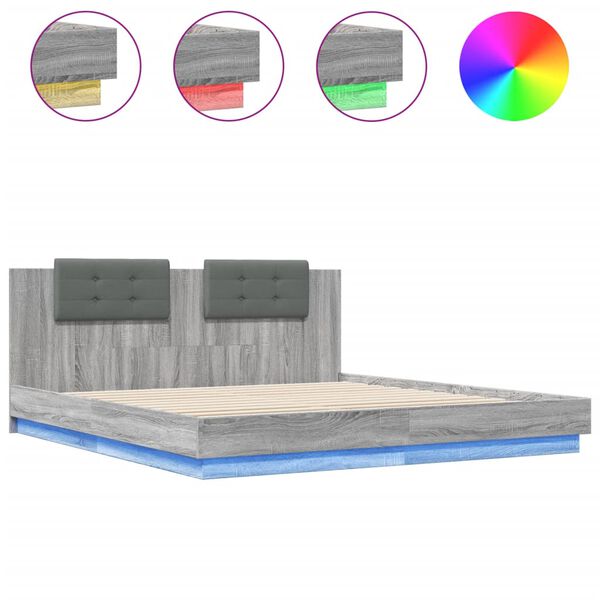 vidaXL Bed Frame with LED without Mattress Grey Sonoma 160x200 cm