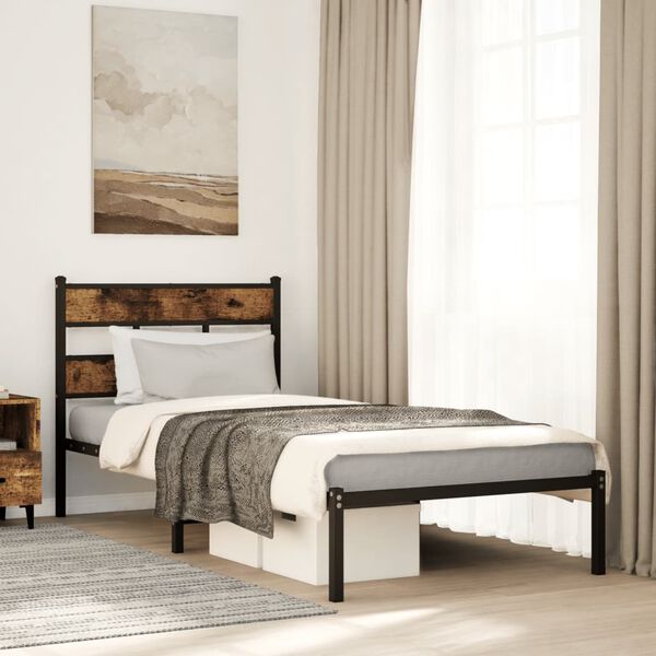 vidaXL Metal Bed Frame without Mattress Smoked Oak 100x200 cm