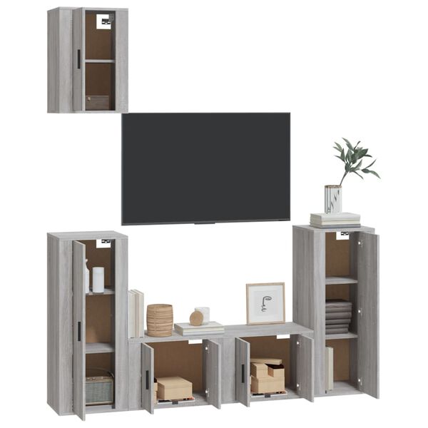 vidaXL 5 Piece TV Cabinet Set Grey Sonoma Engineered Wood