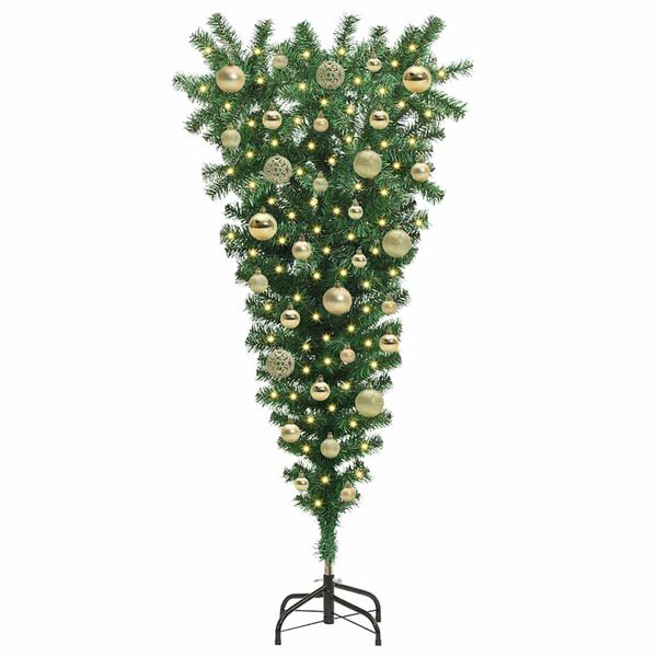 vidaXL Upside-down Artificial Pre-lit Christmas Tree with Ball Set PVC