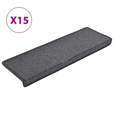 vidaXL Carpet Stair Treads 15 pcs 65x21x4 cm Dark Grey