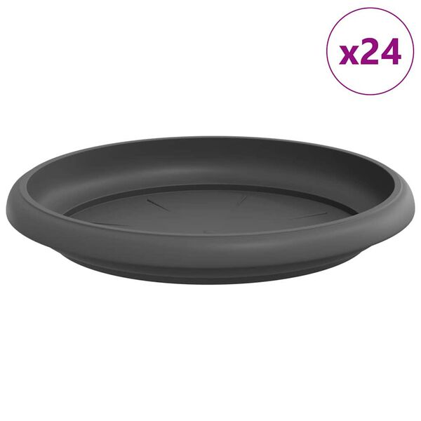 vidaXL Round Flower Tray 24 pcs Black &Oslash; 14 x 2 cm Plastic