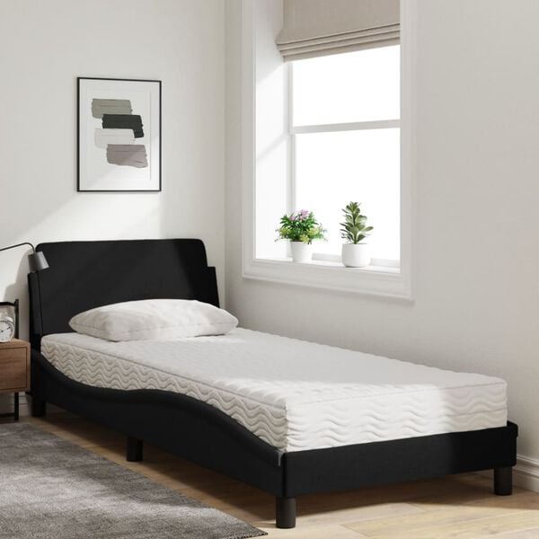 vidaXL Bed with Mattress "Dover" Black Single Fabric
