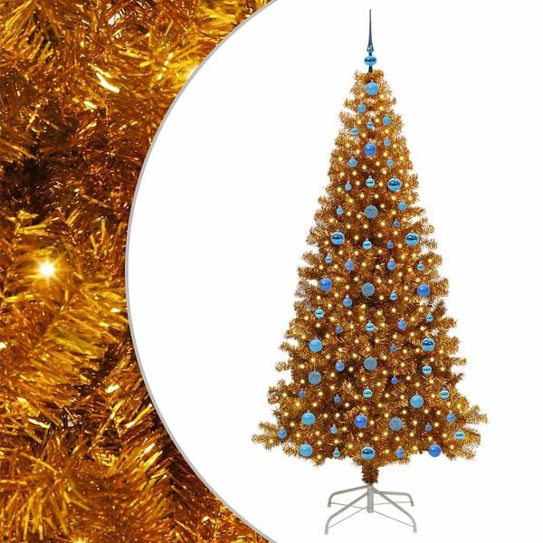 vidaXL Christmas Tree with 300 LEDs with Stand Gold 210 cm PET