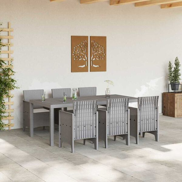 vidaXL Garden Dining Set 7 pcs Light Grey Polt rattan