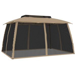 vidaXL Gazebo with Double Roof and Mesh Walls Taupe 3.93x2.93 m Steel
