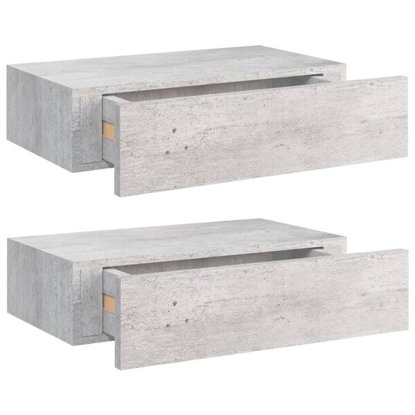 vidaXL Wall Drawer Shelves 2 pcs Concrete Grey 40x23.5x10cm MDF