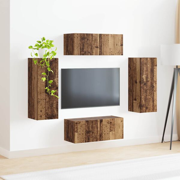 vidaXL TV Wall Cabinet Set Wall-mounted 4 pcs Old Wood Engineered Wood