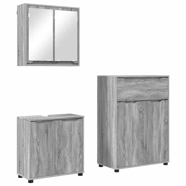 vidaXL Bathroom Furniture Set Manual 3 pcs Grey Sonoma Engineered Wood