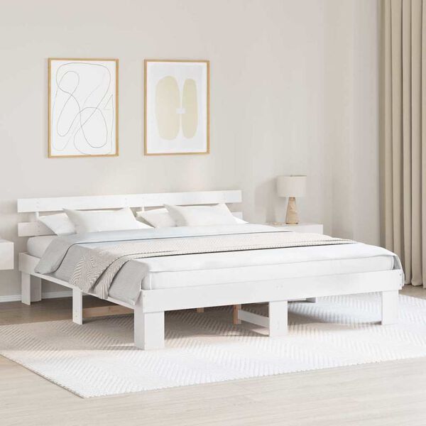 vidaXL Bed Frame with Headboard White 180 x 200 cm Solid Pine Wood