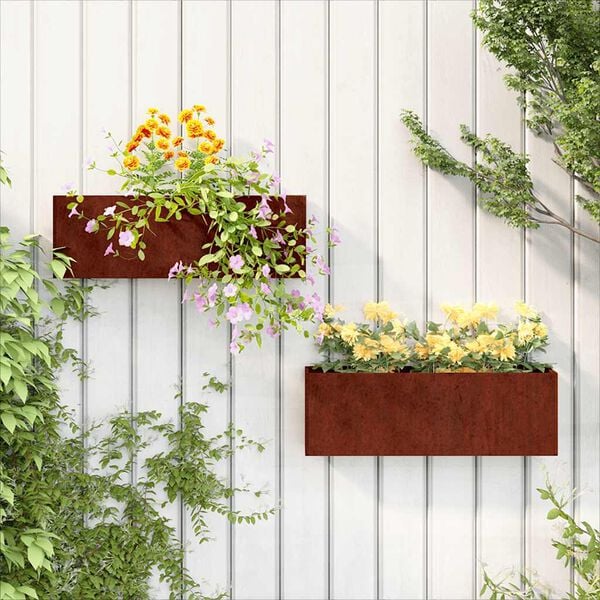vidaXL Wall Planters 2 pcs Rusty Corten Steel 53x10x17 cm