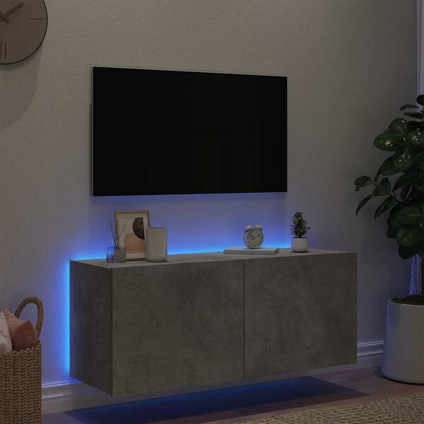 vidaXL TV Wall Cabinet with LED Lights Concrete Grey 100x35x41 cm
