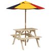 vidaXL Picnic Table for 4 Kids with Umbrella Solid Wood Fir