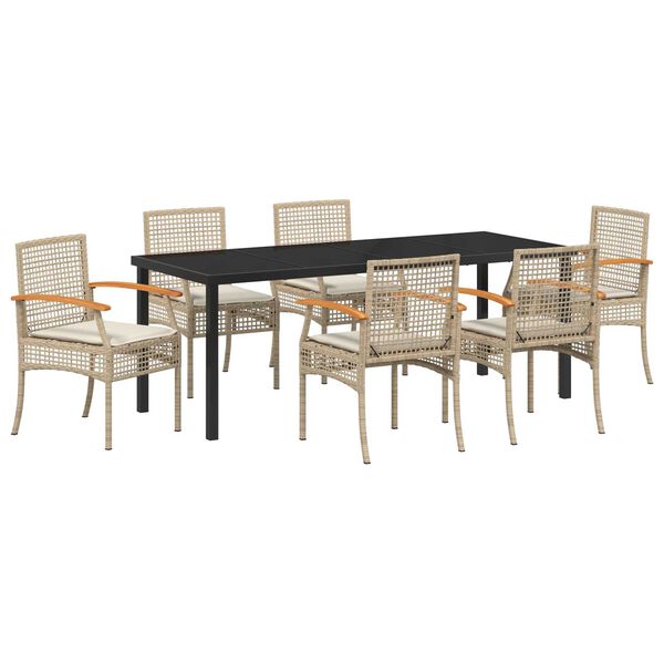 vidaXL Garden Dining Set 7 pcs Beige Poly Rattan