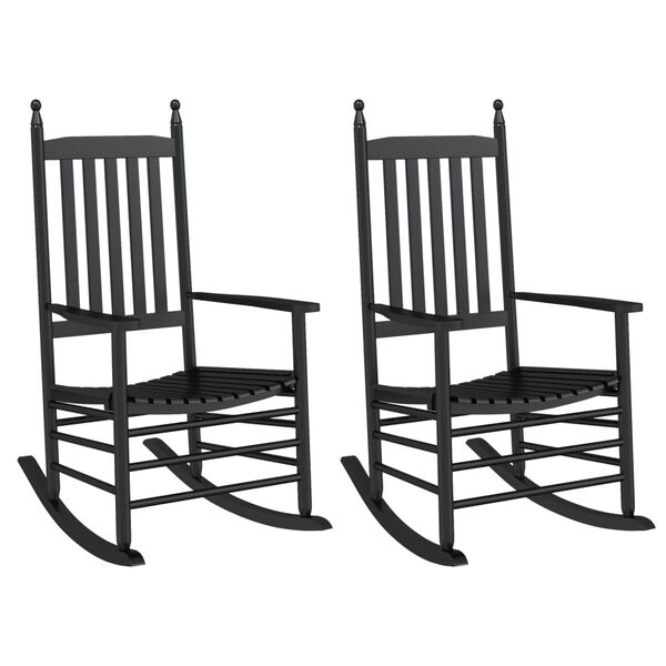 vidaXL Rocking Chairs with Curved Seats 2 pcs Black Solid Wood Poplar
