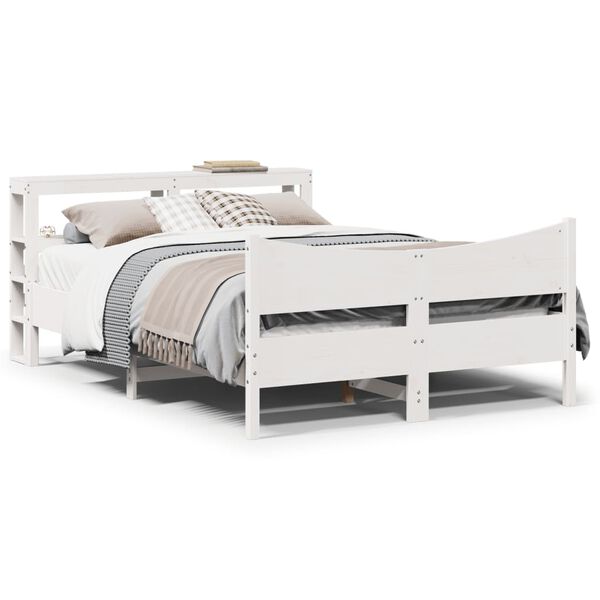 vidaXL Bed Frame with Headboard White 120x190 cm Small Double Solid Wood Pine