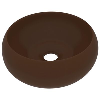 vidaXL Luxury Wash Basin Round Matt Dark Brown 40x15 cm Ceramic