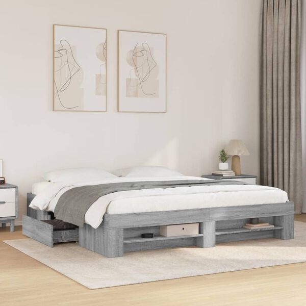 vidaXL Bed Frame without Mattress Grey Sonoma 180x200 cm Super King Engineered Wood