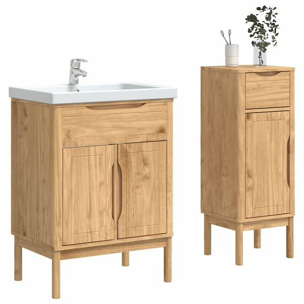 vidaXL Bathroom Furniture Set FLORO 2 pcs Wax Brown Solid Pine Wood