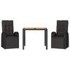 vidaXL 3 Piece Garden Dining Set Black Poly Rattan&Solid Wood Acacia