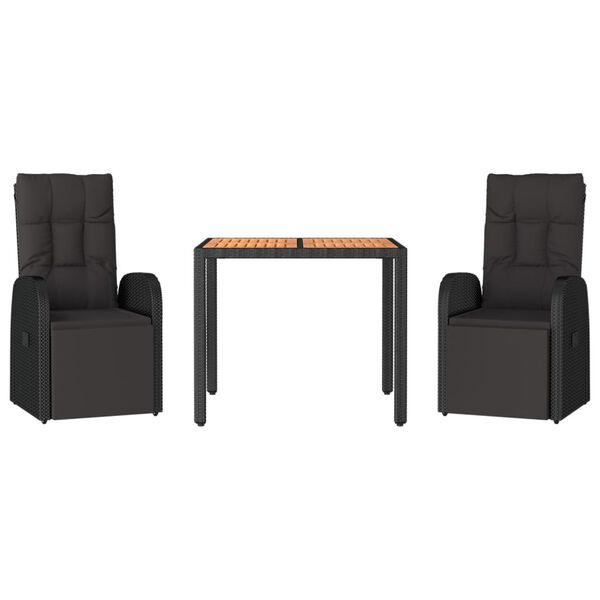 vidaXL 3 Piece Garden Dining Set Black Poly Rattan&Solid Wood Acacia