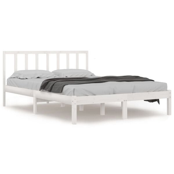 vidaXL Bed Frame without Mattress White Solid Wood Pine 120x190 cm Small Double