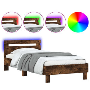 vidaXL Bed Frame without Mattress with LED Lights Smoked Oak 100x200 cm