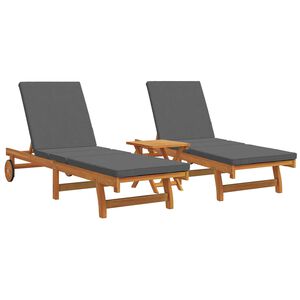 vidaXL Sun Lounger Reclining 2-person 3 pcs Brown Solid Acacia Wood