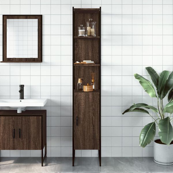 vidaXL Bathroom Cabinet Brown Oak 33x33x185.5 cm Engineered Wood
