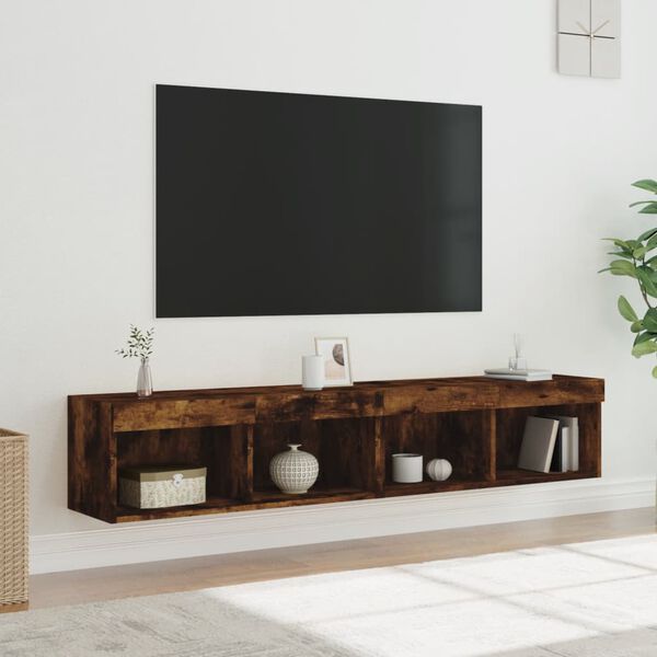 vidaXL TV Cabinets with LED Lights 2 pcs Smoked Oak 80x30x30 cm