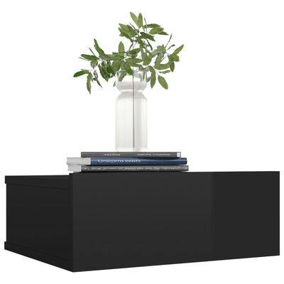 vidaXL Floating Nightstand High Gloss Black 40x30x15 cm Engineered Wood